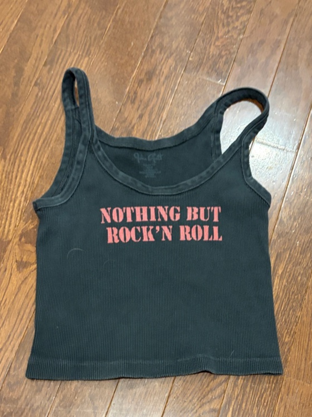 Brandy Melville Black Tank Top with Red 'Nothing But Rock'n Roll' Graphic